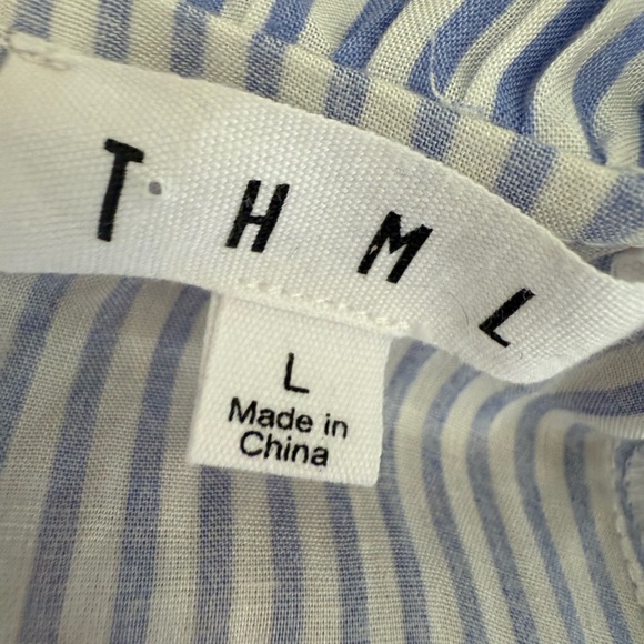 THML Wrap Maxi Dress Women’s Large Blue White Stripe Tribal Fringe Tassels lined - Picture 8 of 10